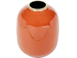Geemailleerde Metalen Vaas - D. 29 X H. 36 Cm - Messing Afwerking - Terracotta - Klaudia