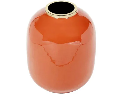 Geemailleerde Metalen Vaas - D. 29 X H. 36 Cm - Messing Afwerking - Terracotta - Klaudia