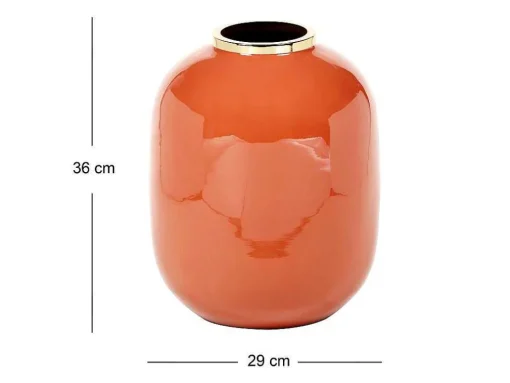 Geemailleerde Metalen Vaas - D. 29 X H. 36 Cm - Messing Afwerking - Terracotta - Klaudia
