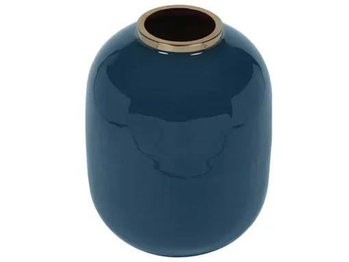 Geemailleerde Metalen Vaas - D. 29 X H. 36 Cm - Messing Afwerking - Groenblauw - Klaudia