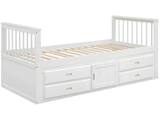 Gesloten Eenpersoonsbed 90X200Cm Met 4 Lades En Een Deur - Wit