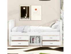 Gesloten Eenpersoonsbed 90X200Cm Met 4 Lades En Een Deur - Wit