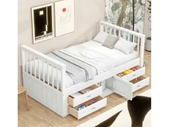 Gesloten Eenpersoonsbed 90X200Cm Met 4 Lades En Een Deur - Wit