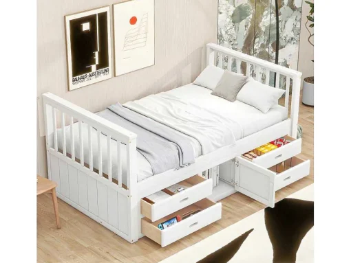 Gesloten Eenpersoonsbed 90X200Cm Met 4 Lades En Een Deur - Wit