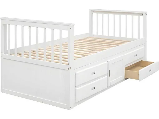 Gesloten Eenpersoonsbed 90X200Cm Met 4 Lades En Een Deur - Wit