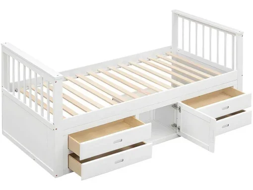 Gesloten Eenpersoonsbed 90X200Cm Met 4 Lades En Een Deur - Wit