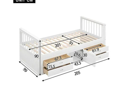 Gesloten Eenpersoonsbed 90X200Cm Met 4 Lades En Een Deur - Wit