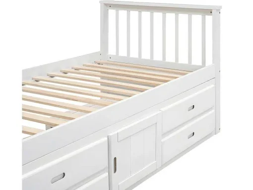 Gesloten Eenpersoonsbed 90X200Cm Met 4 Lades En Een Deur - Wit