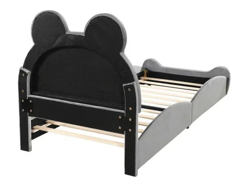 Gestoffeerd Bed Met Hoofdeinde 90 X 200 Cm - Beervorm - Fluweel - Grijs