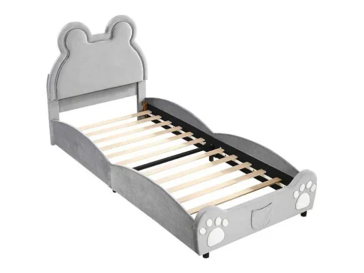 Gestoffeerd Bed Met Hoofdeinde 90 X 200 Cm - Beervorm - Fluweel - Grijs