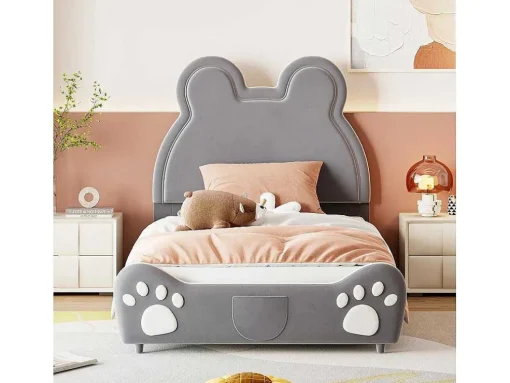 Gestoffeerd Bed Met Hoofdeinde 90 X 200 Cm - Beervorm - Fluweel - Grijs