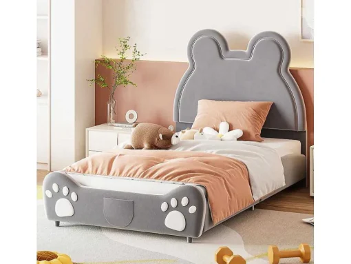 Gestoffeerd Bed Met Hoofdeinde 90 X 200 Cm - Beervorm - Fluweel - Grijs