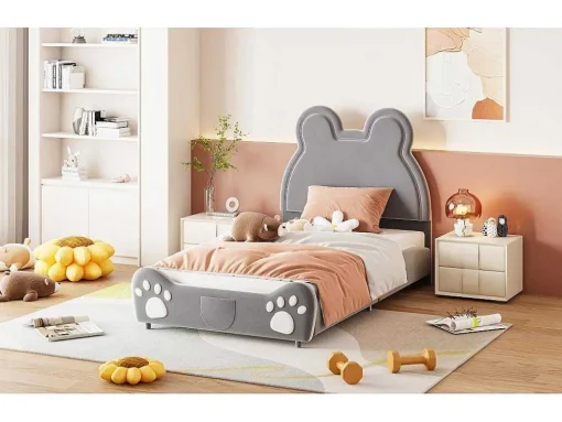 Gestoffeerd Bed Met Hoofdeinde 90 X 200 Cm - Beervorm - Fluweel - Grijs