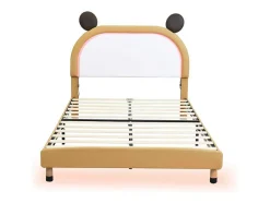 Gestoffeerd Bed Met Verstelbaar Hoofdbord 140 X 200 Cm - Led'S - Pu Leer - Geel + Bruin