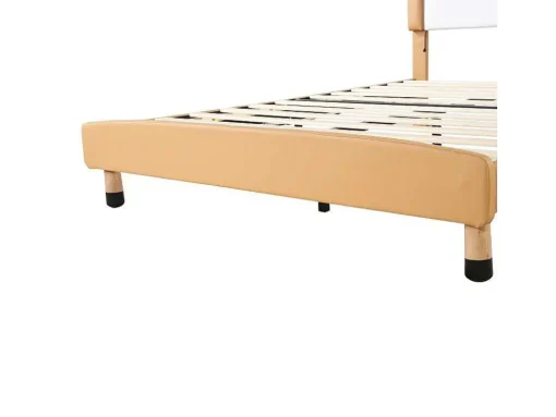 Gestoffeerd Bed Met Verstelbaar Hoofdbord 140 X 200 Cm - Led'S - Pu Leer - Geel + Bruin