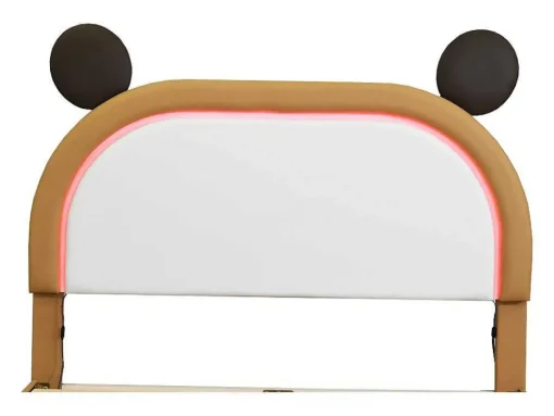 Gestoffeerd Bed Met Verstelbaar Hoofdbord 140 X 200 Cm - Led'S - Pu Leer - Geel + Bruin