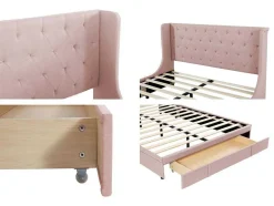 Gestoffeerd Bed 140X200Cm - Linnen Stof - Met Een Lade - Roze