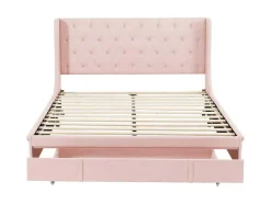 Gestoffeerd Bed 140X200Cm - Linnen Stof - Met Een Lade - Roze