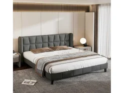 Gestoffeerd Bed 160X200Cm In Fluweel Met Lattenbodem - Grijs