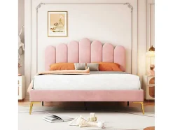Gestoffeerd Fluwelen Bed 140X200Cm Met Lattenbodem - Verstelbaar Hoofdeinde - Roze