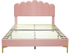 Gestoffeerd Fluwelen Bed 140X200Cm Met Lattenbodem - Verstelbaar Hoofdeinde - Roze