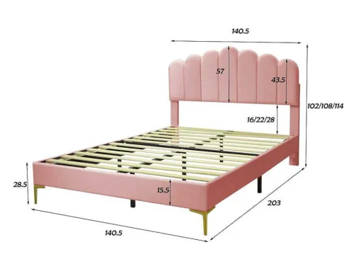 Gestoffeerd Fluwelen Bed 140X200Cm Met Lattenbodem - Verstelbaar Hoofdeinde - Roze