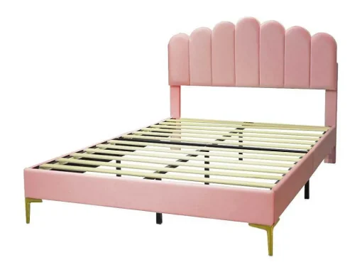 Gestoffeerd Fluwelen Bed 140X200Cm Met Lattenbodem - Verstelbaar Hoofdeinde - Roze