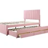 Gestoffeerd Linnen Bed 140X200Cm - Met Onderschuifbed Op Wielen En 3 Lades - Roze