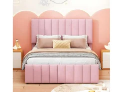 Gestoffeerd Linnen Bed 140X200Cm - Met Onderschuifbed Op Wielen En 3 Lades - Roze