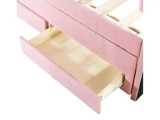 Gestoffeerd Linnen Bed 140X200Cm - Met Onderschuifbed Op Wielen En 3 Lades - Roze