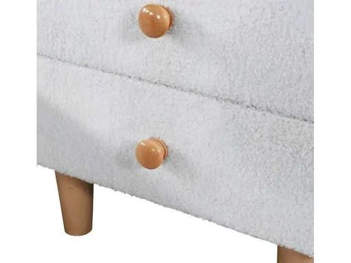 Gestoffeerd Nachtkastje In Kasjmier En Mdf - 2 Laden - Houten Poten - Wit