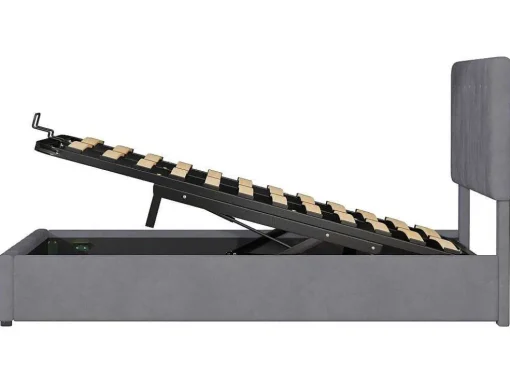Gestoffeerd Opbergbed - 140X200Cm - Fluwelen Stof - Grijs