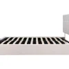 Gestoffeerd Opbergbed - 140X200Cm - Fluwelen Stof - Verstelbaar Blokpatroon Hoofdeinde - Creme