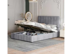 Gestoffeerd Opbergbed - 140X200Cm - Fluwelen Stof - Grijs