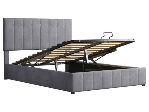 Gestoffeerd Opbergbed - 140X200Cm - Fluwelen Stof - Grijs
