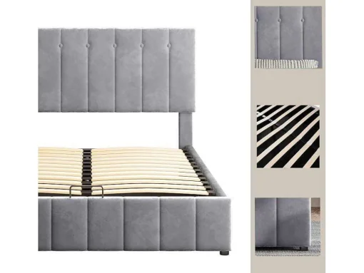 Gestoffeerd Opbergbed - 140X200Cm - Fluwelen Stof - Grijs