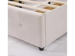 Gestoffeerd Opbergbed - 140X200Cm - Fluwelen Stof - Verstelbaar Blokpatroon Hoofdeinde - Creme