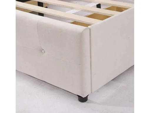 Gestoffeerd Opbergbed - 140X200Cm - Fluwelen Stof - Verstelbaar Blokpatroon Hoofdeinde - Creme