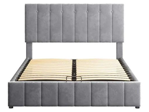 Gestoffeerd Opbergbed - 140X200Cm - Fluwelen Stof - Grijs
