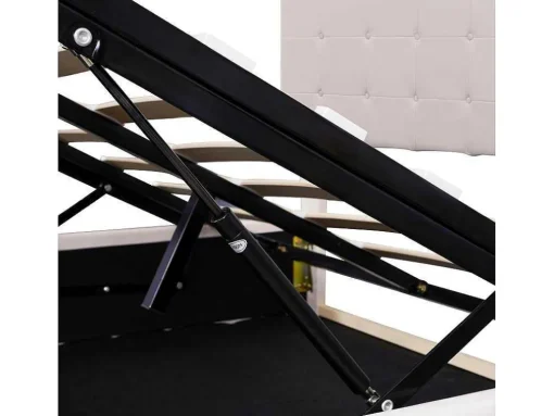 Gestoffeerd Opbergbed - 140X200Cm - Fluwelen Stof - Verstelbaar Blokpatroon Hoofdeinde - Creme