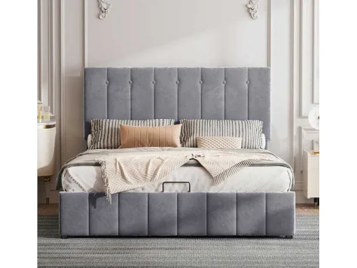 Gestoffeerd Opbergbed - 140X200Cm - Fluwelen Stof - Grijs