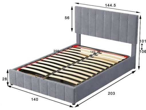 Gestoffeerd Opbergbed - 140X200Cm - Fluwelen Stof - Grijs