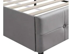 Gestoffeerd Opbergbed - 140X200Cm - Fluwelen Stof - Verstelbaar Hoofdeinde Met Blokpatroon - Grijs