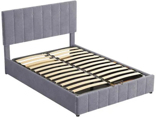 Gestoffeerd Opbergbed - 140X200Cm - Fluwelen Stof - Grijs