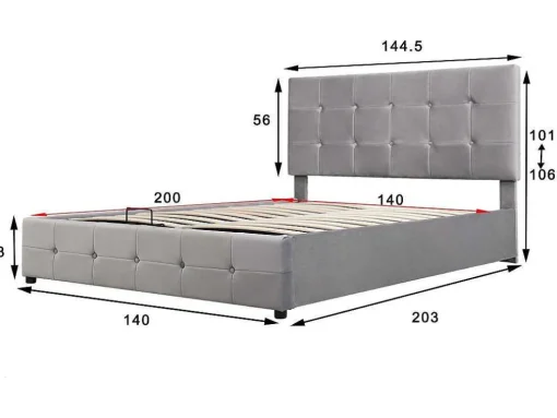 Gestoffeerd Opbergbed - 140X200Cm - Fluwelen Stof - Verstelbaar Hoofdeinde Met Blokpatroon - Grijs