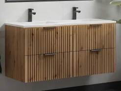 Gestreept Hangmeubel Voor Badkamer Met Inbouwwastafel - Licht Naturel - 120 Cm - Zevara