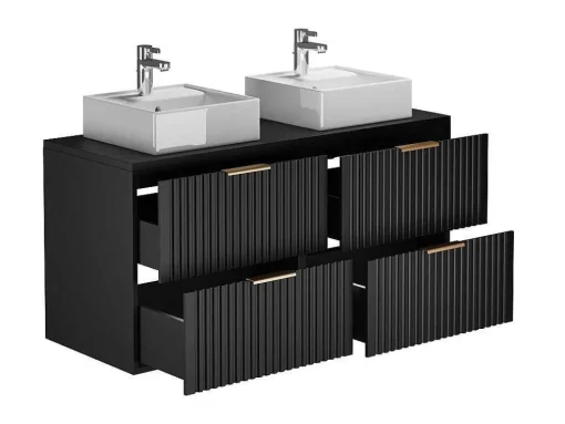 Gestreept Hangmeubel Voor Badkamer Met Wastafel Om Te Plaatsen - Zwart - L120 Cm - Zevara