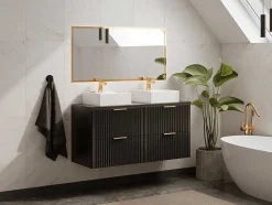Gestreept Hangmeubel Voor Badkamer Met Wastafel Om Te Plaatsen - Zwart - L120 Cm - Zevara