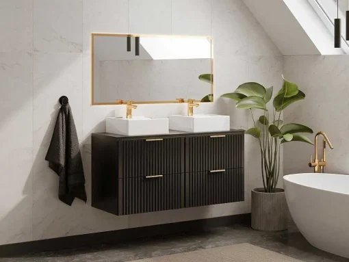 Gestreept Hangmeubel Voor Badkamer Met Wastafel Om Te Plaatsen - Zwart - L120 Cm - Zevara