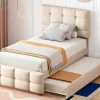 Getuft Onderschuifbed 90X200Cm - Verstelbaar Hoofdeinde - Linnen Stof - Beige